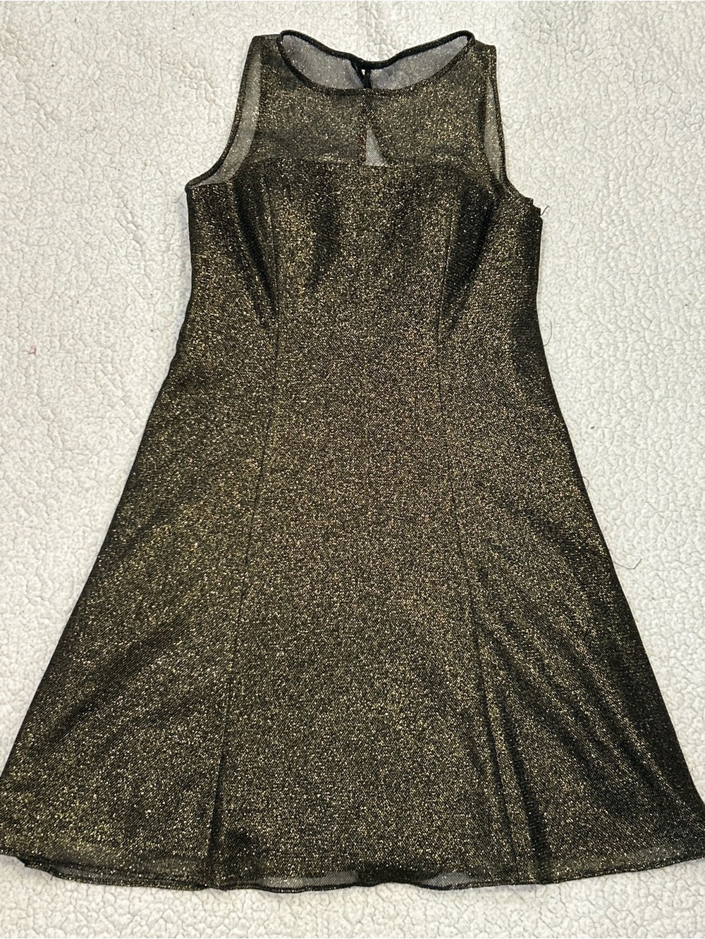 Aidan Mattox metallic mesh cocktail dress sheer ineckline flared A-line size 8